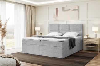 MEBLINI Boxspringbett KYLIAN 200x200 cm mit Bettkasten - H3/Grau Webstoff Polsterbett - Doppelbett mit Topper & Taschenfederkern-Matratze