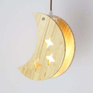 JDONG Pendelleuchte aus Holz Stern/Mond design für E14 Leuchtmittel, (ohne Glühbirn), für Kinder Zimmer,Wohnzimmer, Schlafzimmer, Küche und Esszimmer
