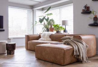 Maison ESTO Ecksofa BENNO recyceltes Leder Sofa Eckcouch cognac Breite 305 cm, hochwertige Verarbeitung