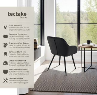 tectake Esszimmerstuhl Stuhl Marilyn, Samtoptik, gesteppt (Set, 2 St), Extra weicher Samtbezug mit elegantem Steppmuster