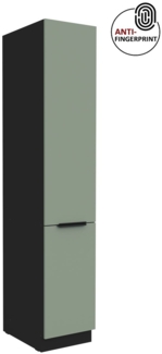 Küchen Hochschrank 40 cm Küche ARIA Aquamarin ultra matt + Schwarz matt, hochwertige Fronten mit Anti Fingerprint Beschichtung Küchenzeile Küchenblock