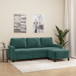 vidaXL 3-Sitzer-Sofa mit Hocker Dunkelgrün 180 cm Samt 3201057