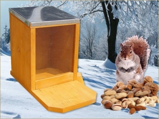 Eichhörnchen Futterhaus Futterautomat Futterstation Holz Plexiglas Zinkdach