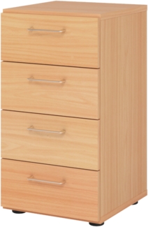 bümö smart Schubladenschrank, Büroschrank in Buche mit 4 Schüben - Bürocontainer aus Holz, Container mit Metallgriffen & Soft-Stop Schubladen, 924S4-6-6-BS