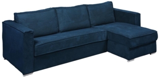 Vente-unique - Eckschlafsofa mit Matratze - Ecke wechselbar - Cord - Dunkelblau - Liegefläche mit Lattenrost mit breiten Latten 160 cm - Matratze 14 cm - LORETO