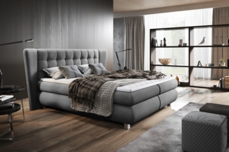 99rooms Florian Boxspringbett 140x200 cm Kunstleder MADRYT Silber Bonell-Federung