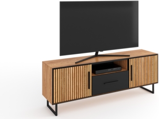 Lowboard >Eddie< in Eiche / schwarz, Eiche teilmassiv - 185x53x45cm (BxHxT)