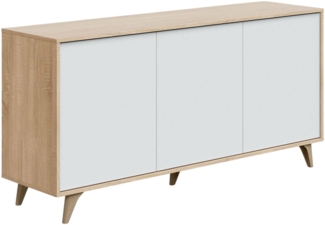 Dmora Acrolorum-Sideboard, Küchenbuffet, Wohnzimmer-Design-Garderobe, modernes Sideboard mit 3 Türen und Regalen, 154 x 40 x 75 cm, Eiche und Weiß