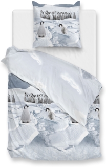 Zo! Home Flanell Bettwäsche 155x220 cm Pinguini blue Pinguin Eis Schnee Arktis