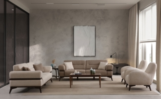 Sitzgruppe/Sofa Set - Wohnzimmergarnitur "Bayleaf" 3+3+1-Hellbraun/Beige