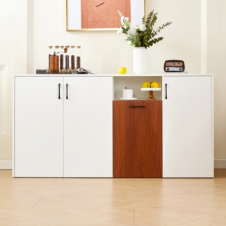 Moderner Aufbewahrungsschrank Weiß mit höhenverstellbaren Einlegeböden 160 cm Breite Küchenanrichte Wohnzimmerschrank TV Schrank Multifunktionaler Stauraum Schrank mit Kippsicherung E1 Spanplatte