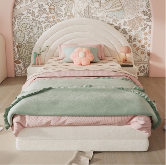 REDOM Polsterbett mit Seitentischen, Vliesimitat (Bequemes Regenbogen-Kinderbett, 90x200 cm), Inklusive Matratze