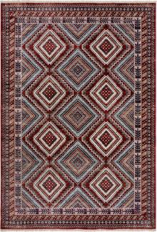 Kadima Design Wohnzimmerteppich mit Fransen & traditionellem geometrischem Muster - "Kelvin". Farbe: Rot, 80x154 cm