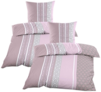 Casa Colori Bettwäsche Renforce Ganzjahres Bettgarnitur 135x200 cm, Renforce, 4 teilig, Rosa gestreift mit Sternen