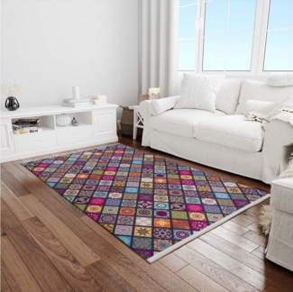 Jungengel Teppich Boho Teppich Bunt – Rutschfest, Waschbar, Orientalisch, Pflegeleicht, waschbar und für Fußbodenheizung geeignet
