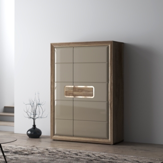 FORTE Tiziano Kleiderschrank mit LED Beleuchtung, Holzwerkstoff, Braun/Beige, 108,8 x 155,4 x 41,3 cm