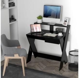 COSTWAY Computertisch, mit Schublade & Monitorerhöhung, Holz, 90 x 61 x 94 cm