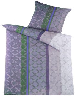 KH-Haushaltshandel Bettwäsche 2-tlg. Seersucker Bettwäsche 135x200 +80x80cm, bügelfrei, Seersucker, 2 teilig, grau grün lila blau flieder, gemusterte Streifen