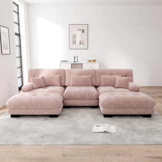 Ecksofa, Luxuriöses modulares Ecksofa Übergroßes U-förmiges Cloud Couch für Wohnzimmer Tiefensitz verwandelbares Schlafsofa mit Ottoman, Chenille, Rosa