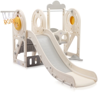 Baby Vivo Kinderrutsche / Rutsche mit Basketballkorb - Quacki in Weiß / Beige