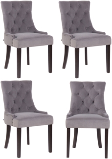 CLP 4er Set Esszimmerstuhl Aberdeen Samt Antikes Design mit Gestell aus Kautschukho,grau antik