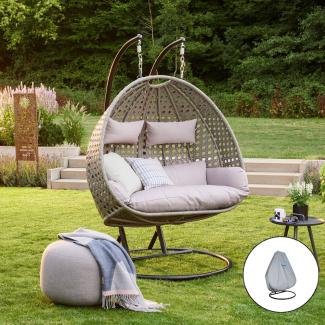 HOME DELUXE 'TWIN' Hängesessel mit Regenabdeckung, Polyrattan grau, 120 x 145 x 195 cm