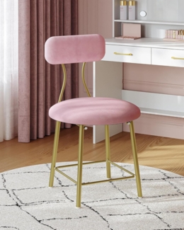 Schminkstuhl, Schminktisch Hocker，Wohnzimmer-Fußhocker, Schlafzimmer-Sitzhocker, Hocker mit Metallbeinen, Gepolsterter Schminkhocker, Barhocker mit Rückenlehne, Schlafzimmer, Rosa