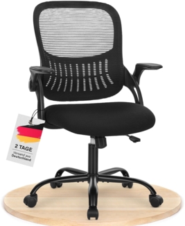 DUMOS Bürostuhl Ergonomisch, Schreibtischstuhl mit Lendenwirbelstütze, Verstellbaren Armlehnen Drehstuhl, Höhenverstellbarer Office Chair, Bürostühle Geeignet für Büro und Schlafzimmer (Schwarz)