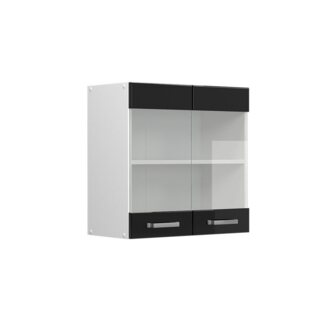 Vicco Küchenschrank Glas R-Line, Schwarz Hochglanz/Weiß, 60 cm