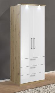 Kleiderschrank "Optima" Drehtürenschrank 80cm artisan Eiche weiß Hg 2trg inkl. LED