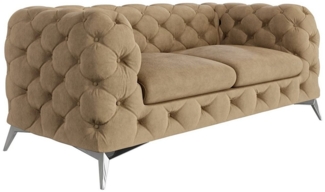 S-Style Möbel Chesterfield-Sofa Kalina, 2-Sitzer mit silbernen Metall Füßen, mit Wellenfederung