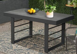 MeXo Gartentisch Garten Esstisch Aluminium groß breit 130 x 66 x 66 cm, WPC Tischplatte, Esstisch draußen wetterfest Alu hoch rostfrei 6 Personen 8 Personen