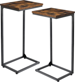 AMHANCIBLE C-Förmiger Beistelltisch Set Holz Metallgestell Braun