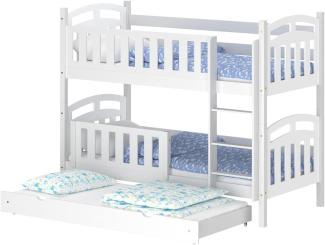 WNM Group Kinderbett Ausziehbar mit Rausfallschutz Suzie - aus Massivholz - Hochbett für Mädchen und Jungen - Absturzsicherung Ausziehbett - Kinderhochbetten 180x90 / 170x90 cm - Weiß