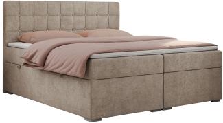 Boxspringbett, Doppelbett, Polsterbett mit Kopfstütze - CARMEN - 120x200cm - Beige Stoff - H4