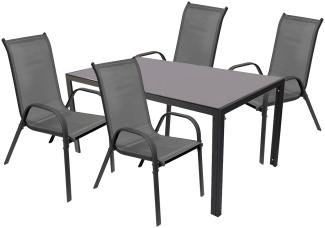 Gartengarnitur Sitzgarnitur Stapelstühle Stapelsessel 5teilig 160x90cm Glastisch