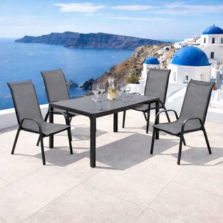 Gartengarnitur Sitzgarnitur Stapelstühle Stapelsessel 5teilig 160x90cm Glastisch