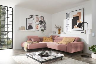 KAWOLA Sofa DELIA Ecksofa Feincord rosa Recamiere links 74 x 219 x 276 cm