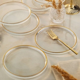 Jungengel Dessertteller 6er Set Glas mit Goldrand Kuchenteller Glasteller Vorspeisenteller, (6 St), Edles 6er Glas Dessertteller mit Goldrand, stapelbar & pflegeleicht