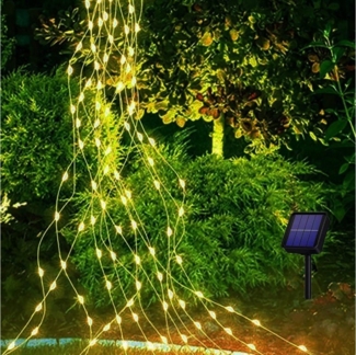 WILGOON LED Solarleuchte Solar Lichterketten Außen Wasserfall Lichterkette, LED fest integriert, warmweiß, 2M 100-200 LED,8 Modi,für Garten, Weihnachten, Hochzeiten, Partys
