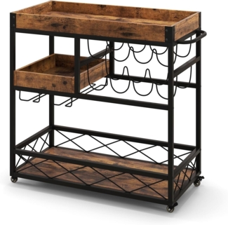 KOMFOTTEU Servierwagen Barwagen, mit 8-Flaschen Weinregal und 12 Glashalter