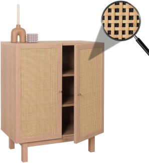 Highboard HWC-M51, Kommode Schrank Sideboard, Staufächer, Massiv-Holz Mango Kubu Rattan 98x79x42cm ~ natur