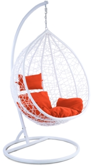 Luxus Hängesessel Miami XXL Polyrattan Korb und Gestell weiss Kissen Orange