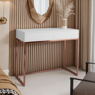 AX LIVING Schminktische Weiß Lortie 80 cm Schubladen Kupfer-Gestell