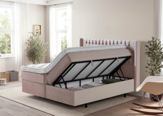 BettCo Stauraumbett Boxspringbett mit Bettkasten Florida (in Rose Samt, 160x200 cm), XXL Bettkasten, Schwebeoptik Füße