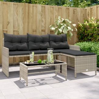 vidaXL Gartensofa in L-Form mit Tisch und Kissen Hellgrau Poly Rattan 365577