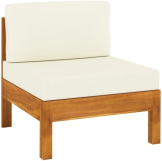 vidaXL Mittelsofa mit Cremeweißen Kissen Massivholz Akazie 310646