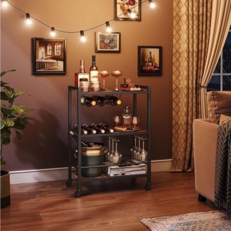 Hoobro Servierwagen abschließbar, Küchenwagen mit 4 Rollen, Küchenwagen mit Weinregal für Esszimmer, Wohnzimmer, Party, Bar
