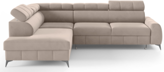 Selsey 'London' Ecksofa mit Schlaffunktion, Veloursbezug in Greige, linksseitig, 83 x 274 x 203 cm