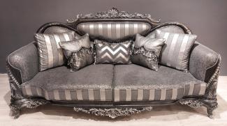 Casa Padrino Luxus Barock Sofa Silber / Grau / Schwarz / Silber - Prunkvolles Wohnzimmer Sofa - Barock Wohnzimmer Möbel - Edel & Prunkvoll